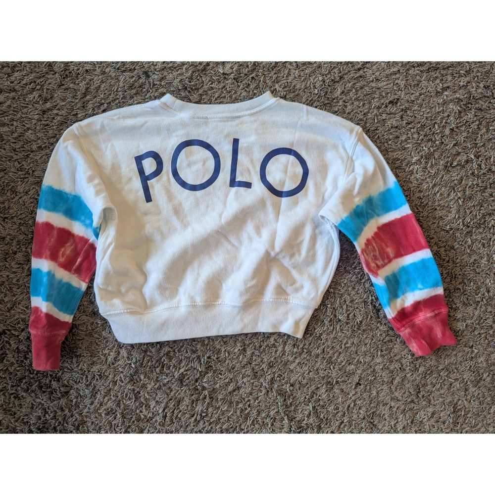 Girls Polo Ralph Lauren Logo Tie Dye Striped Terry Sweatshirt Size 6 Cropped